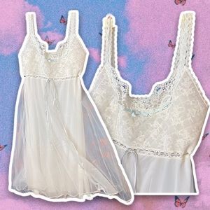 White lace mini slip with blue ribbon